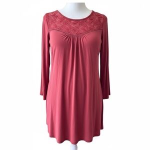 MOTHERHOOD Red Rust Lace Long Sleeve Gathered Front Flowy Boho Maternity Dress M